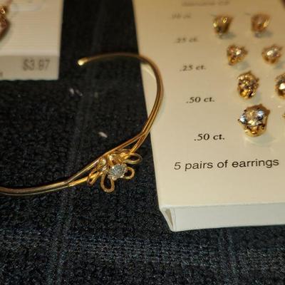 Gold Tone Earrings and Bracelet 