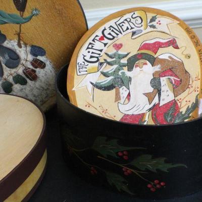 LOT #66: (3) Assorted Wood Holiday themed Handmade Storage Boxes