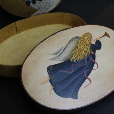 LOT #66: (3) Assorted Wood Holiday themed Handmade Storage Boxes