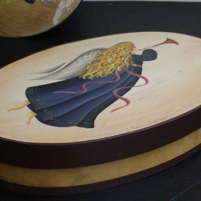 LOT #66: (3) Assorted Wood Holiday themed Handmade Storage Boxes