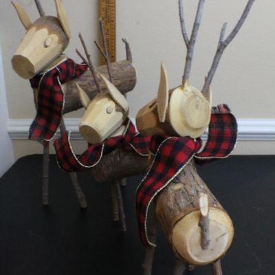 LOT #69: Set of (3) Graduated Folk Art Wood Stump and Twig Reindeer Figures
