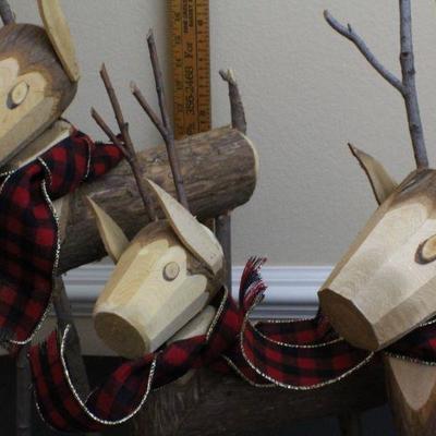 LOT #69: Set of (3) Graduated Folk Art Wood Stump and Twig Reindeer Figures