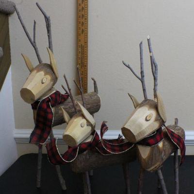 LOT #69: Set of (3) Graduated Folk Art Wood Stump and Twig Reindeer Figures