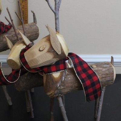 LOT #69: Set of (3) Graduated Folk Art Wood Stump and Twig Reindeer Figures
