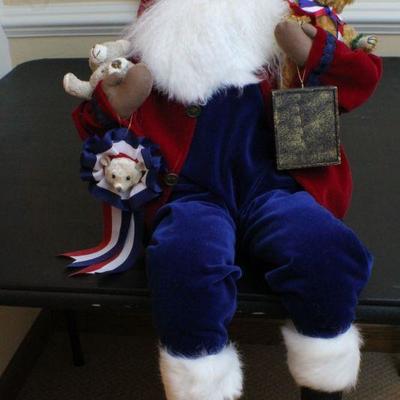 LOT #73: Vintage Large Lynn Hadley Collectionâ„¢ Sitting Santa Claus w/ Blue Velvet Pants