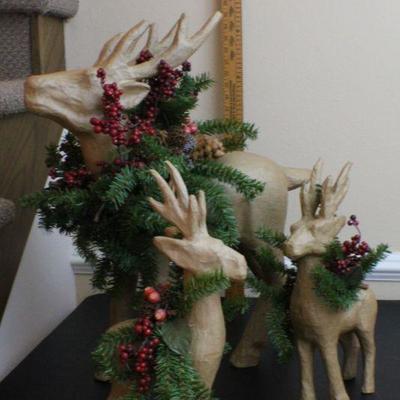 LOT #76: (3) Paper MachÃ© Vintage Reindeer 