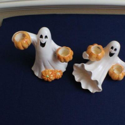 LOT #129: (2) Small Fitz and Floydâ„¢ Halloween Laughing Ghosts w/ Pumpkins