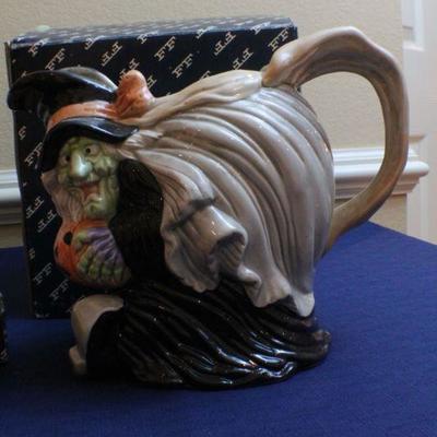LOT #144: Fitz and Floyd Vintage Witch and Pumpkin Ceramic Halloween Deco