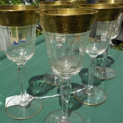6 Elegant Crystal with gold engraved wine gobbets . 