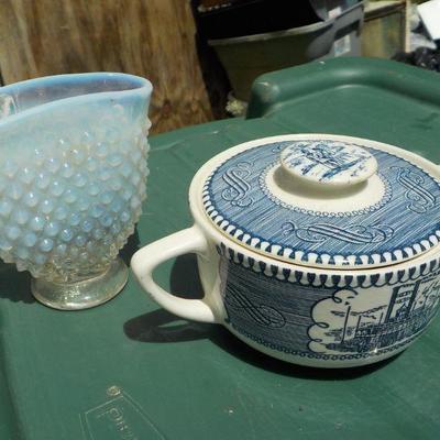Sugar holder Steam ship and Hobnail vase small.