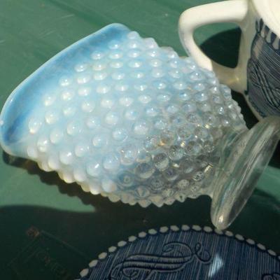Sugar holder Steam ship and Hobnail vase small.