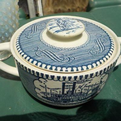 Sugar holder Steam ship and Hobnail vase small.