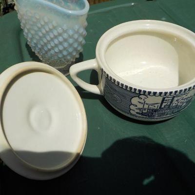 Sugar holder Steam ship and Hobnail vase small.