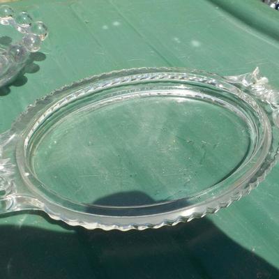 Glass Heart design Candy dish with bottom dish, vintage glass.
