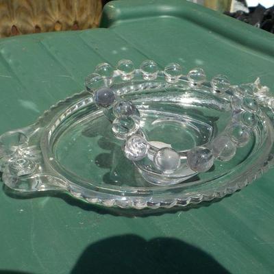 Glass Heart design Candy dish with bottom dish, vintage glass.