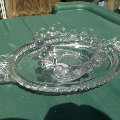 Glass Heart design Candy dish with bottom dish, vintage glass.
