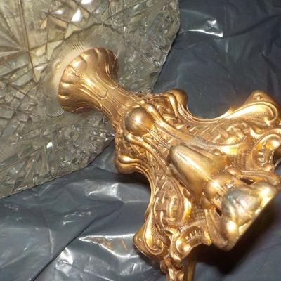 Giant German Lead Crystal Dish and gilt metal foot.