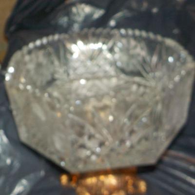 Giant German Lead Crystal Dish and gilt metal foot.
