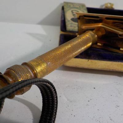 'Vintage Gillette Gold Razor & metal gilt case"
