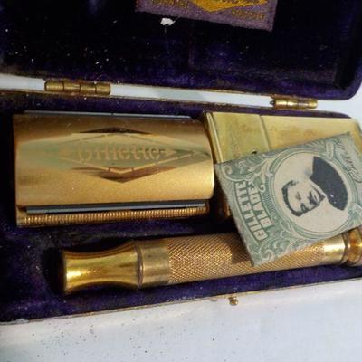 'Vintage Gillette Gold Razor & metal gilt case"