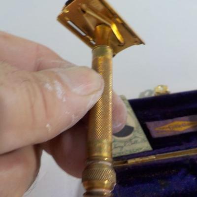 'Vintage Gillette Gold Razor & metal gilt case"