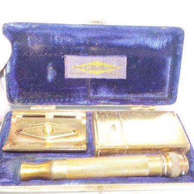 'Vintage Gillette Gold Razor & metal gilt case"