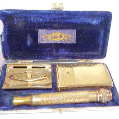 'Vintage Gillette Gold Razor & metal gilt case"