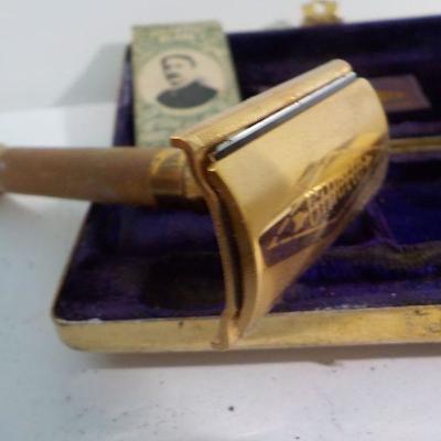 'Vintage Gillette Gold Razor & metal gilt case"