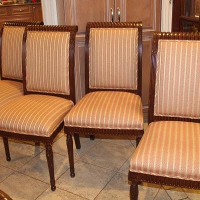 Carved Wood High Back Chair Set (4) with Custom Upholstery 