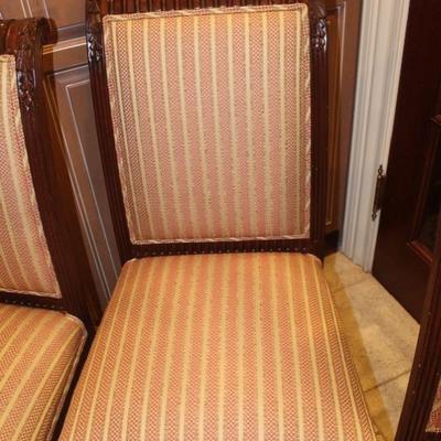 Carved Wood High Back Chair Set (4) with Custom Upholstery 