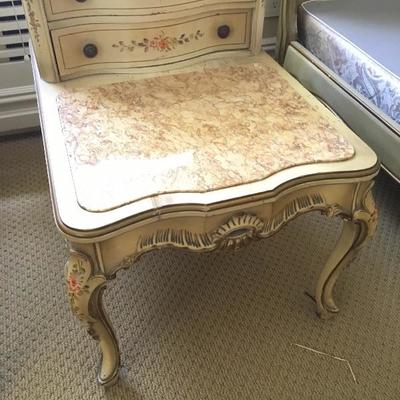 Pair Antique French Provincial Style Nightstands Marble Tops 