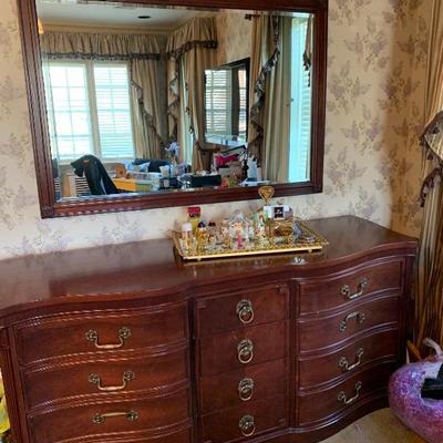 Vintage Solid Mahogany King Headboard, Dresser and Two Nightstands