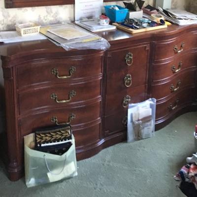 Vintage Solid Mahogany King Headboard, Dresser and Two Nightstands