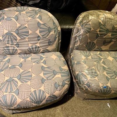 Pair of Vintage Upholstered Shell Pattern Chairs