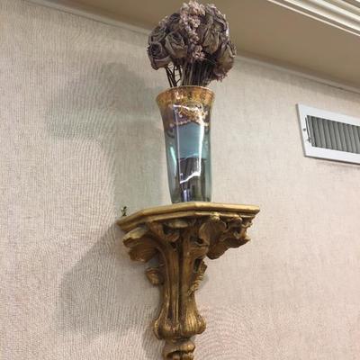 Pair (2) of Gold Sconces with Vases