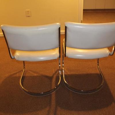 Mid Century Modern Chrome & White Vinyl Chair Set (2)