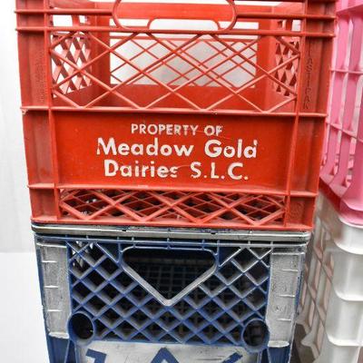 4 Plastic Crates: Red Pink Blue White
