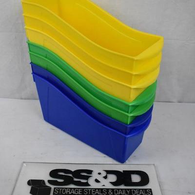 Classroom Book Bins, Qty 7: 3 yellow, 2 green, 2 blue, Interlocking