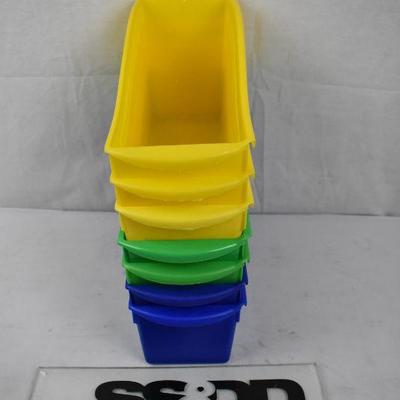 Classroom Book Bins, Qty 7: 3 yellow, 2 green, 2 blue, Interlocking