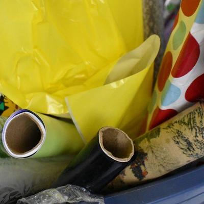 Large Blue Bin of Open Wrapping Paper