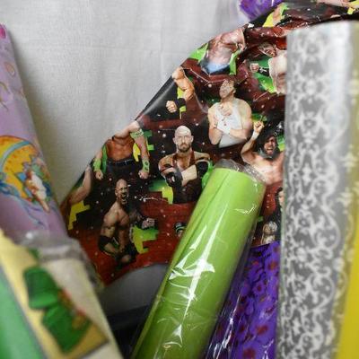 Large Blue Bin of Open Wrapping Paper