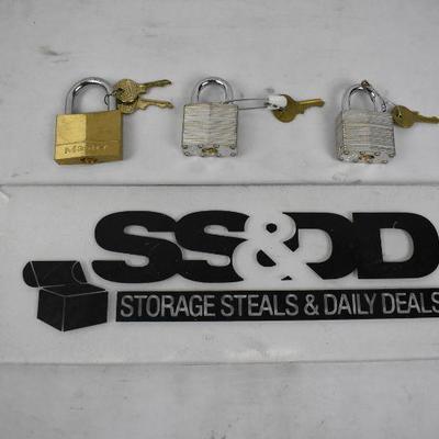 3 Padlocks with Working Keys