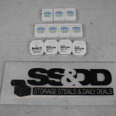 11 Containers of Floss: 7 Mint Waxed and 4 Unwaxed - New Old Stock