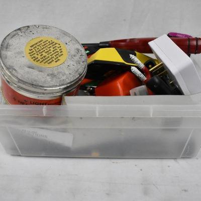 Small Clear Bin Full of Miscellaneous Tools