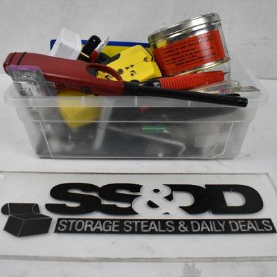 Small Clear Bin Full of Miscellaneous Tools