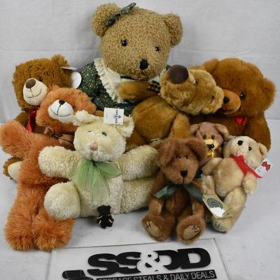10 Piece Lot of Stuffed Bears - Most Still Have Tags
