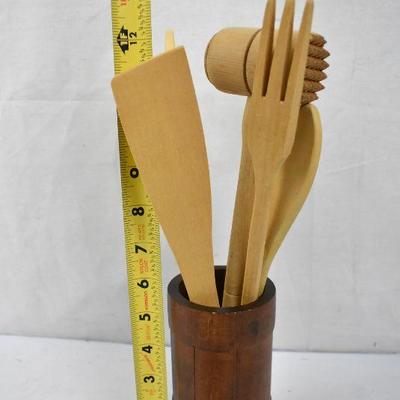 7 pc Wooden Utensils w/ Crock Set