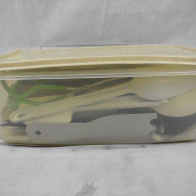 Bin of Misc Kitchen Utensils, Bin included
