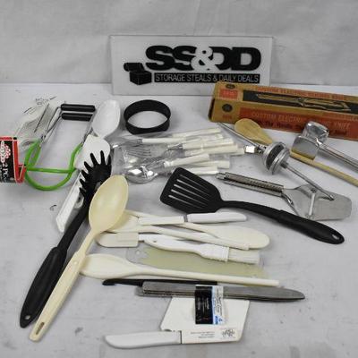 Bin of Misc Kitchen Utensils, Bin included