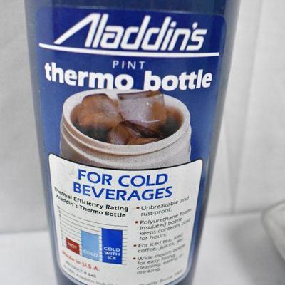 4 pc Misc Kitchen: Thermo Bottle, 2 metal Serving Trays, 1 Loaf Pan